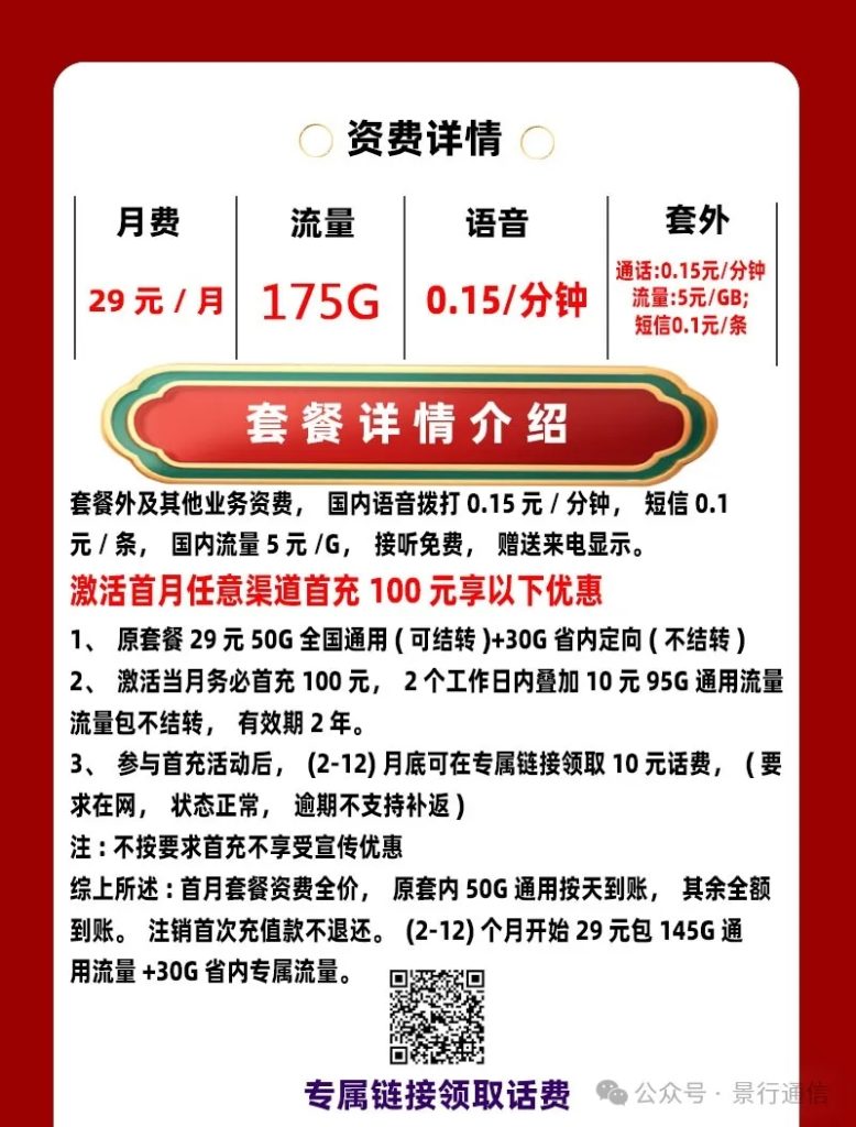 江西联通省内卡 29元175G（仅发江西）-头部号卡