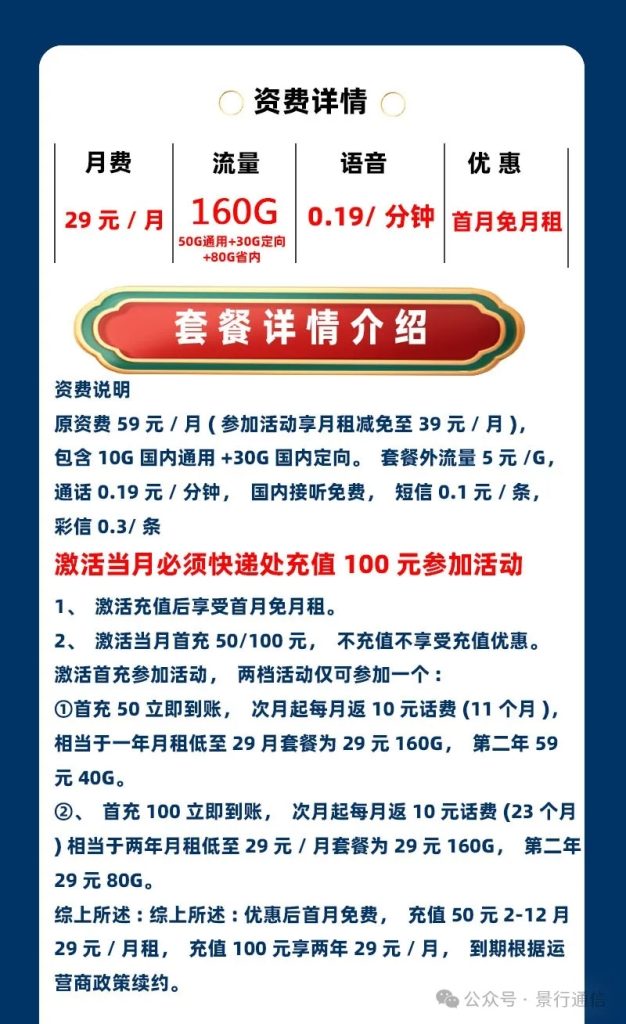 广东移动省内卡 29元160G（仅发广东）-头部号卡