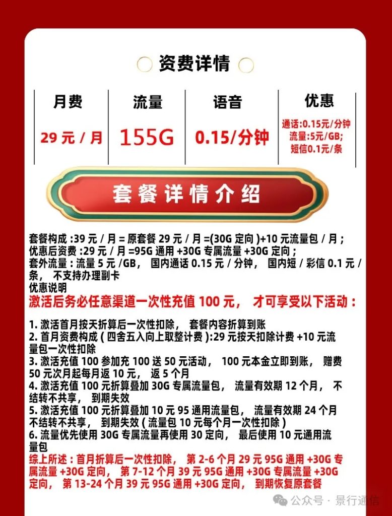 甘肃联通省内卡 29元155G （仅发甘肃）-头部号卡