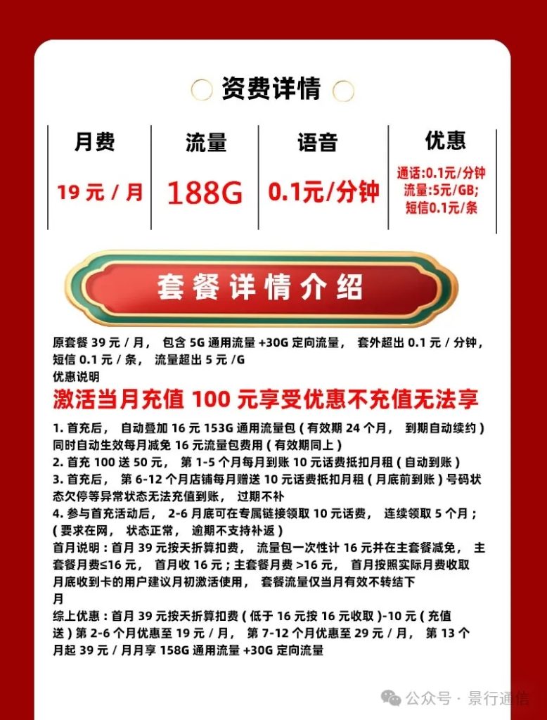 陕西联通省内卡 19元188G（仅发陕西）-头部号卡